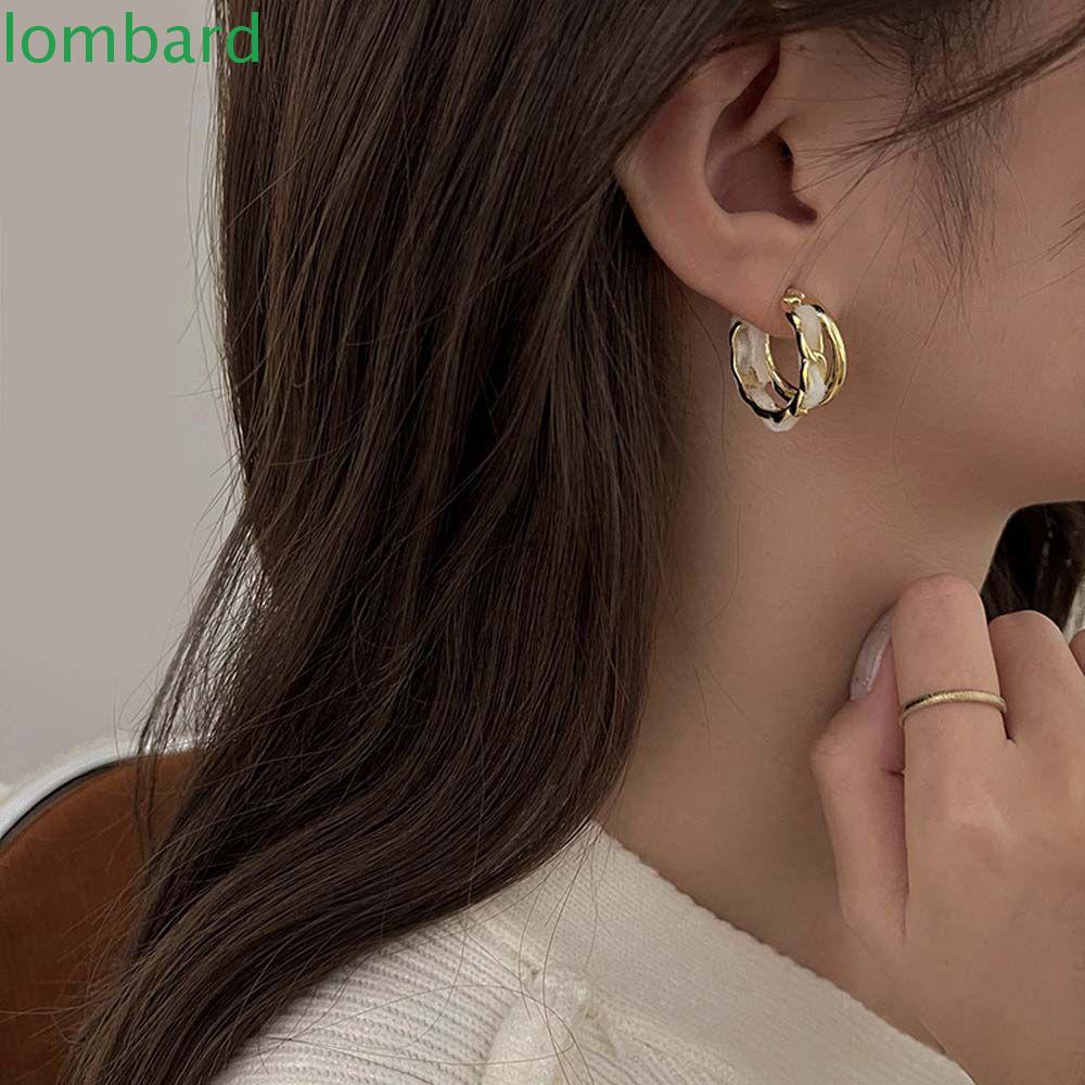 Bông Tai Mạ Bạc 925 Hình Chữ C Đơn Giản Thời Trang|Khuyên Tai Hình Học Hai Lớp Bằng Vải