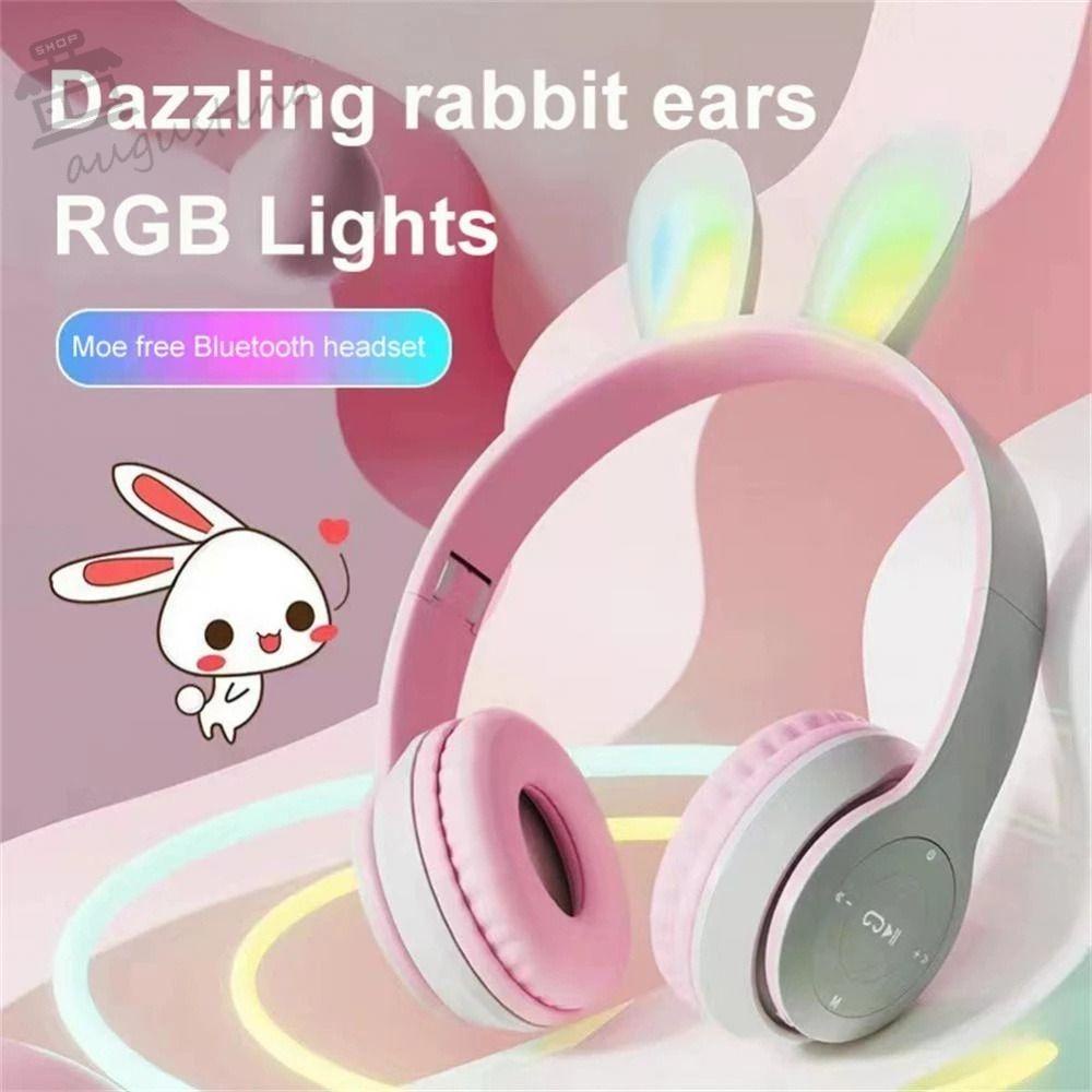 Tai Nghe Chụp Tai AUGUSTINA Bluetooth Không Dây Âm Thanh Nổi HIFI Hình Tai Thỏ Dễ Thương Giảm Tiếng Ồn Có Đèn LED