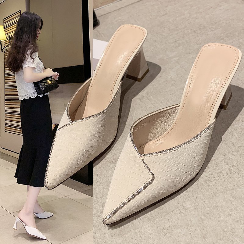 Dép Cao Gót Mũi Nhọn Đính Đá Thời Trang Mới Cho Nữ