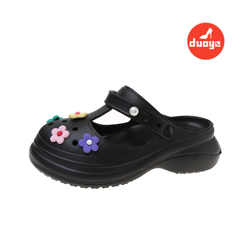 Dép Sandal Đế Dày Hai Quai Đính Hoa Dễ Thương Thời Trang Mùa Hè Dành Cho Bạn Nữ