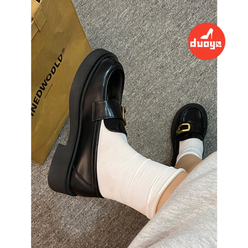 Duoya Giày Lười Da Đế Dày Cài Khóa Vàng Phong Cách Anh Quốc Thời Trang 2022 Cho Nữ