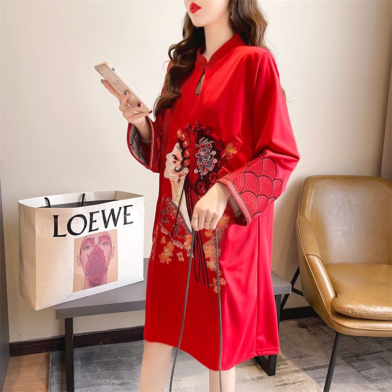 Đầm Sườn Xám Tay Dài Dáng Rộng Phong Cách Trung Hoa Thời Trang Mùa Hè Xinh Xắn Cho Nữ