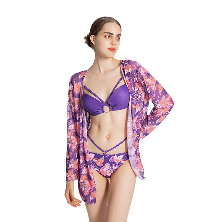 Bộ Bikini Ba Mảnh Họa Tiết Hoa Phong Cách Âu Mỹ Quyến Rũ Cho Nữ