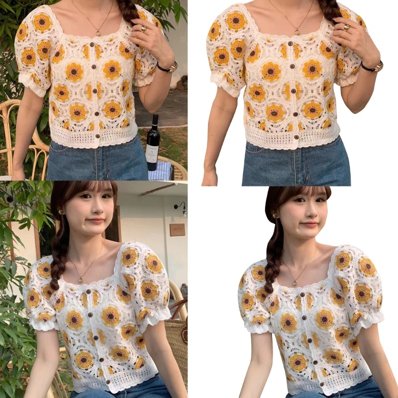 Xiangbao Áo Crop Top Dệt Kim Khoét Lỗ Y2K Thời Trang Đường Phố Mùa Hè Cho Nữ