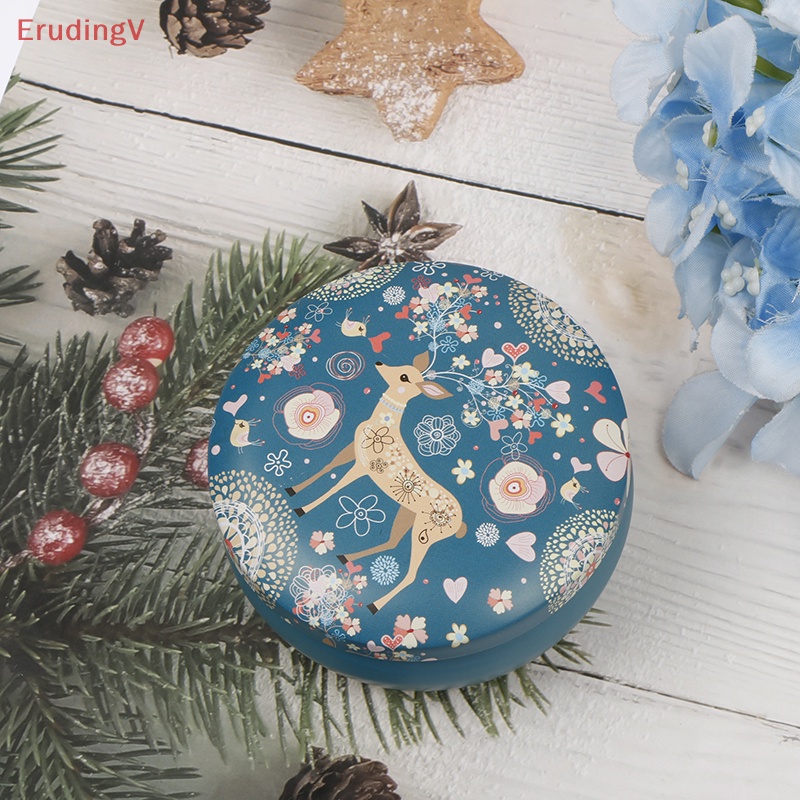 [ErudingV] Hộp Thiếc Nhỏ Tròn Họa Tiết Hươu Retro Sáng Tạo Đựng Kẹo [Mới]