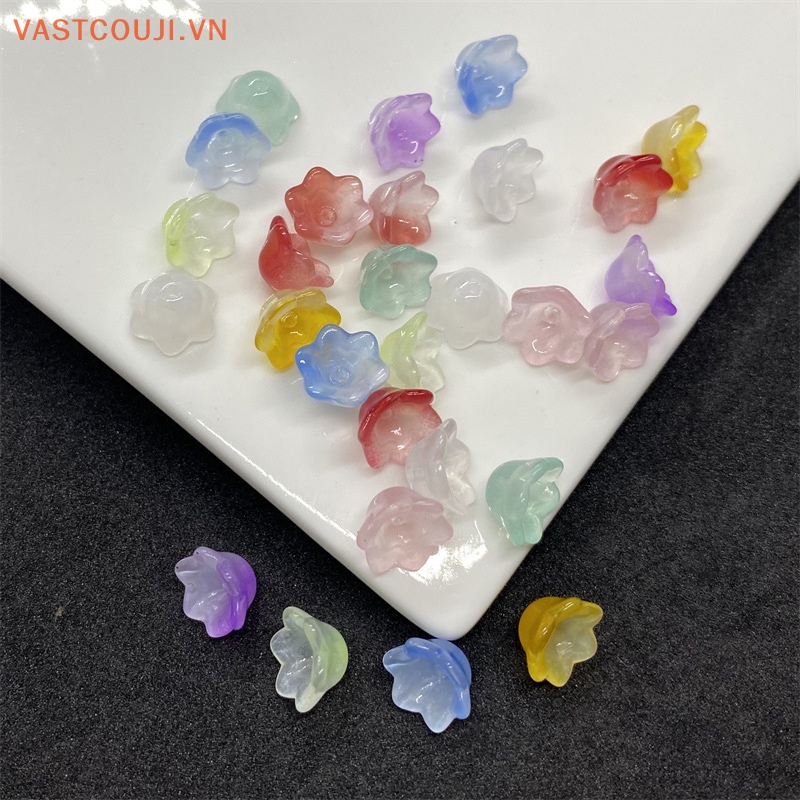 Set 100 Hạt Xỏ Lỗ Hình Hoa Lan Hai Màu gradient Bằng Acrylic Làm Vòng Tay / Vòng cổ DIY