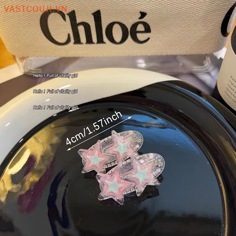 Bộ 2 Kẹp Tóc Hình Ngôi Sao Lấp Lánh Thời Trang Cho Bé Gái VASTJI Y2K