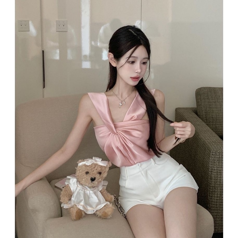 Áo Hai Dây Vải Satin Form Ôm Thời Trang Mùa Hè Pháp