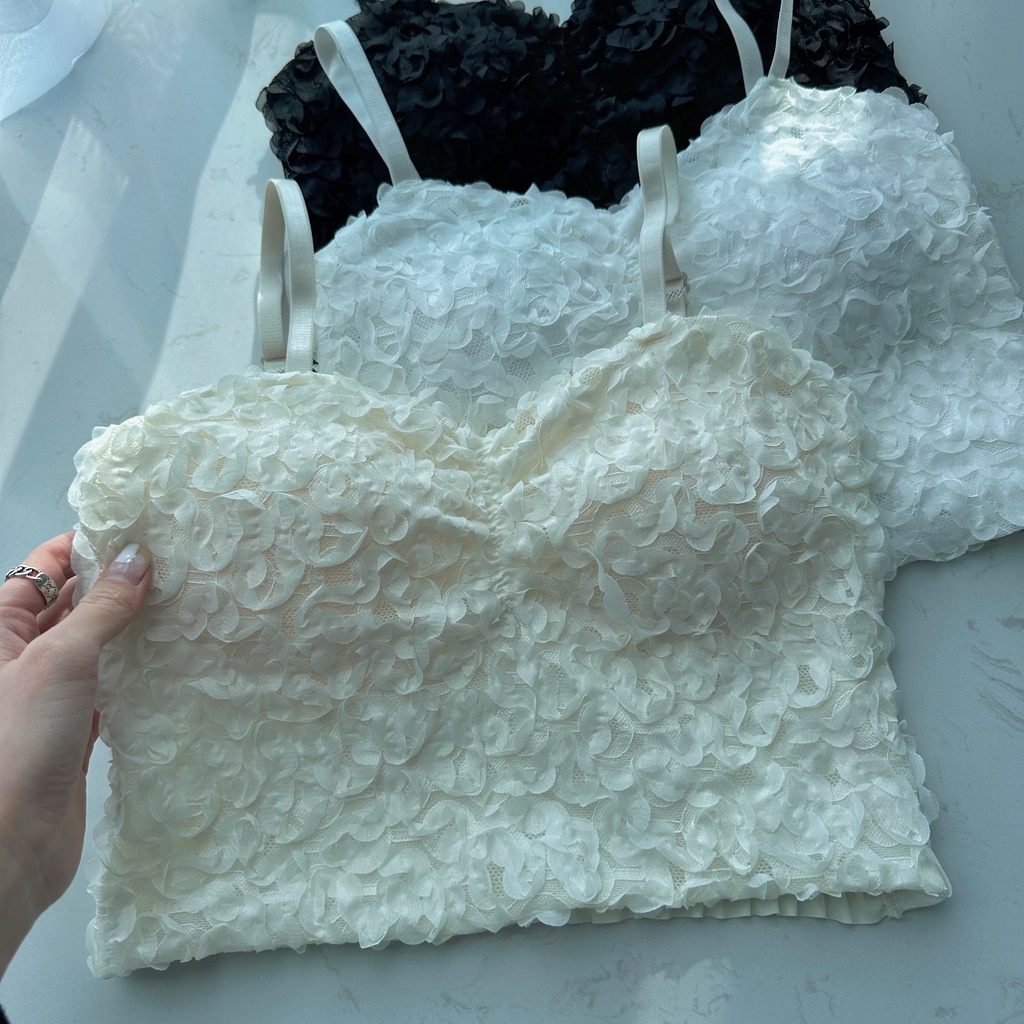 Suxi Áo Tank Top Hai Dây Màu Trơn Họa Tiết Hoa Có Đệm Ngực Cho Nữ