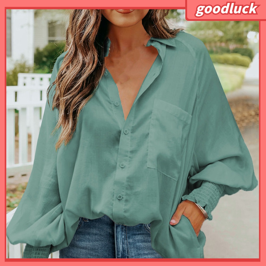 [ULK] Áo Sơ Mi Tay Phồng Màu Trơn Thanh Lịch Ôm Dáng Vừa Vặn Đường Phố Cho Nữ