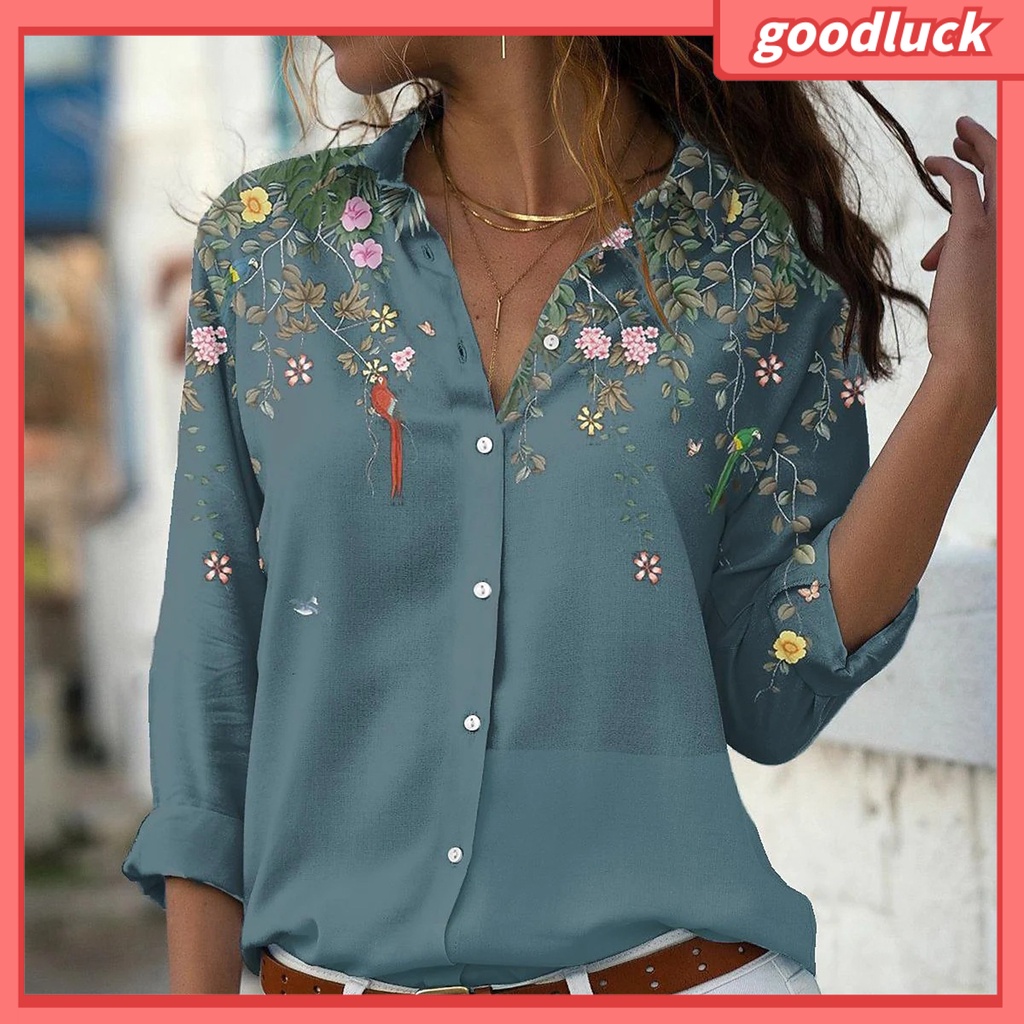 [ULK] Áo Sơ Mi Dáng Rộng Tay Ngắn Cổ Bẻ In Họa Tiết Hoa Thời Trang Mùa Hè Đơn Giản Dành Cho Nữ