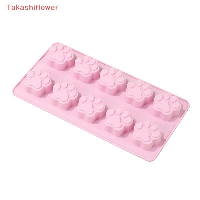 1 Khuôn Silicone Cấp Thực Phẩm Tái Sử Dụng Làm Bánh 10 Lỗ Hình Dấu Chân Chó Mèo
