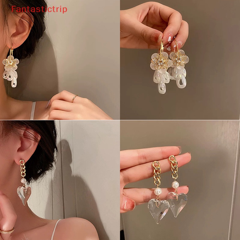 [Fantastictrip] Bông Tai Dáng Dài Đính Ngọc Trai Kim Loại Phong Cách retro Mới