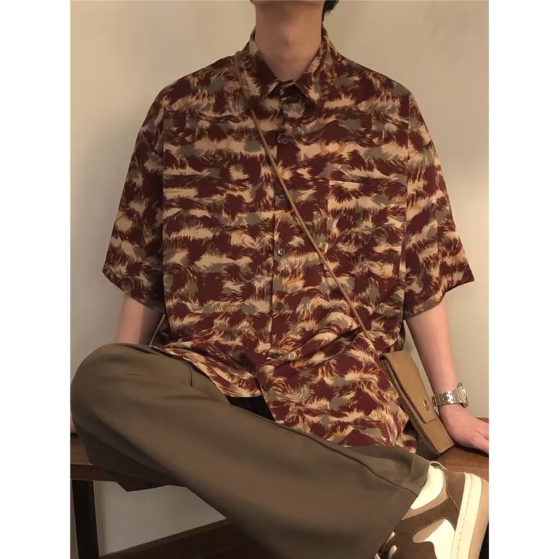 Áo Sơ Mi Lụa Lạnh Dáng Rộng Ngắn Tay In Hoa Thời Trang Mùa Hè Hong Kong Dành Cho Nam 2023