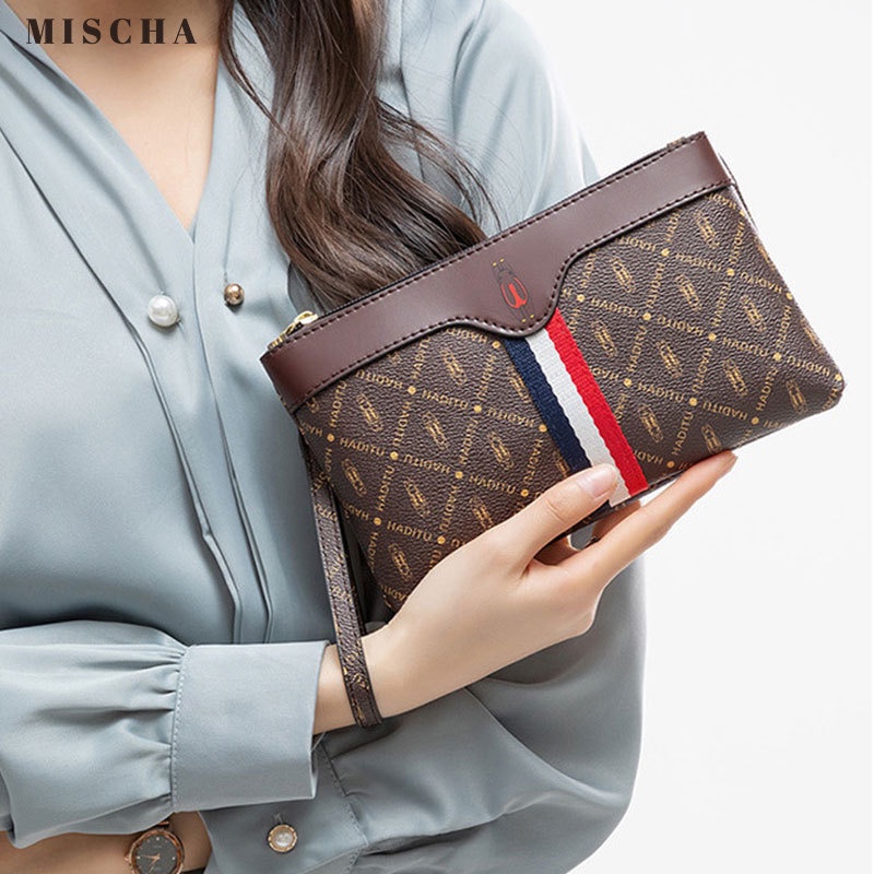 MISCHA Ví Cầm Tay Có Khóa Kéo Sức Chứa Lớn Phong Cách Âu Mỹ Cổ Điển Thời Trang Cho Nữ
