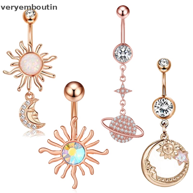 Khuyên Rốn Hình Mặt Trăng / Hành Tinh Đính Đá Zircon Thời Trang Cho Nữ