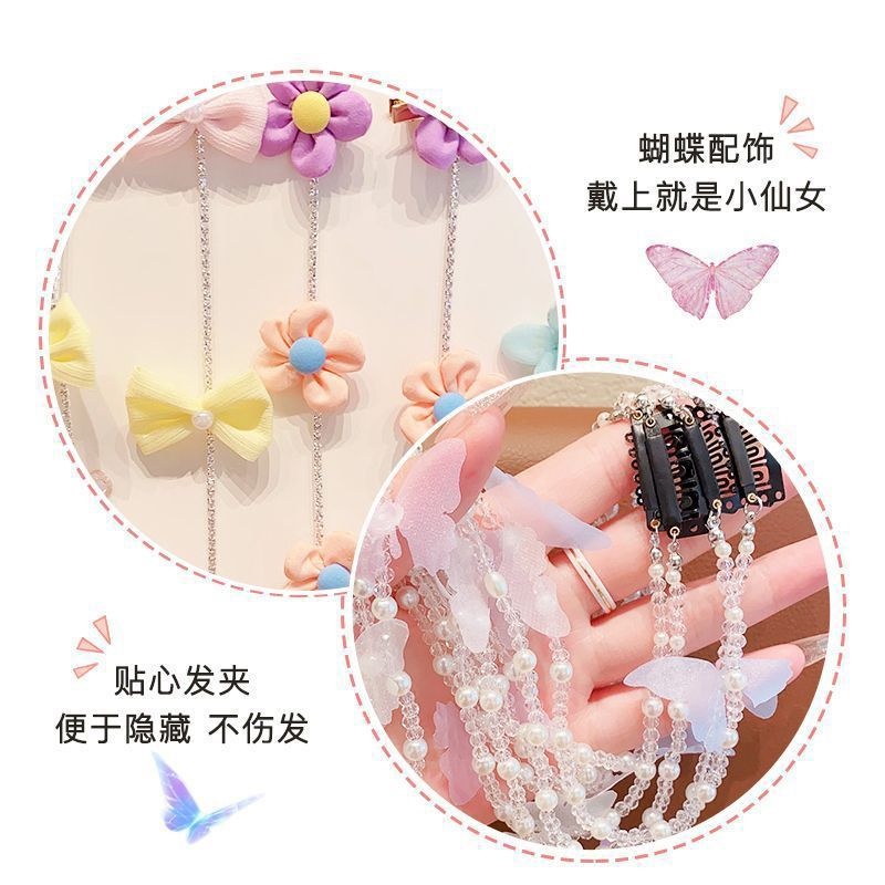 Kẹp Tóc Đuôi Ngựa Dạng Chuỗi Hạt Ngọc Trai Đính Hình Bướm Sang Trọng Cho Nữ