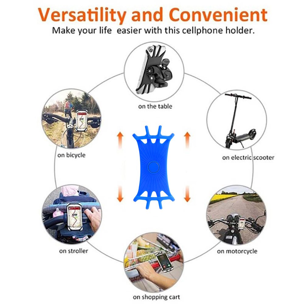 Phone Holder Rotational Handlebar Silicone Motorcycle Bike Rack Universal 360 Stand Mount Bracket [Q/3]