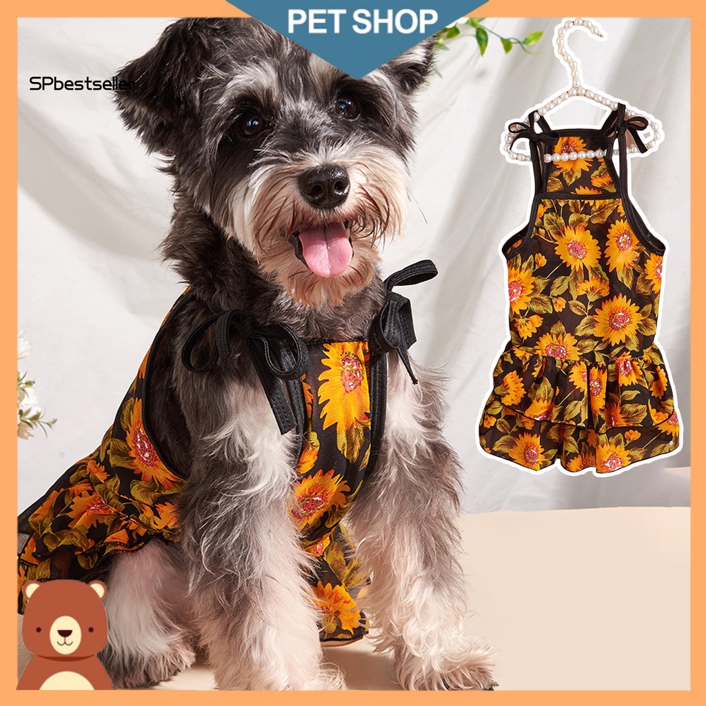 Đầm Họa Tiết Hoa Hướng Dương Viền Bèo Hai Lớp Thời Trang Xuân Hè Xinh Xắn Cho Cún Cưng