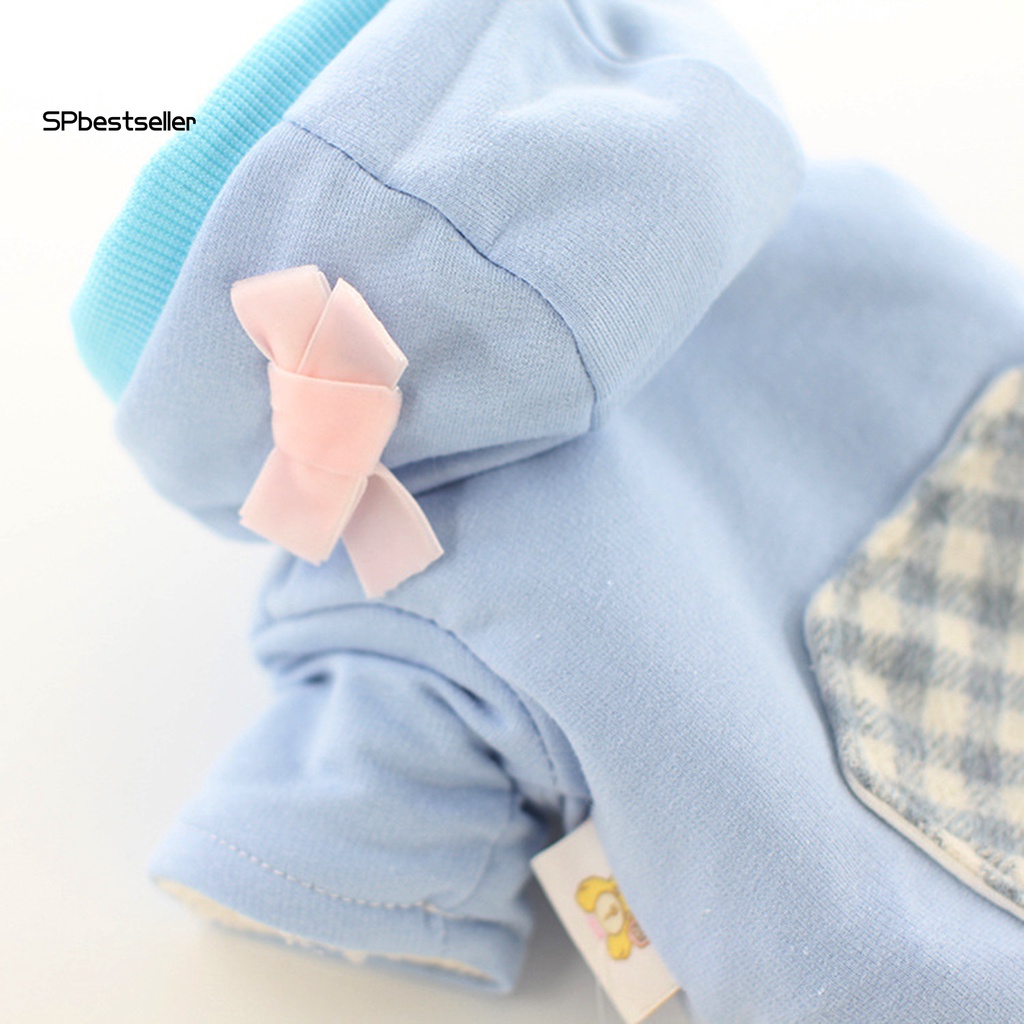 Spbestsellkr Đầm Cho Thú Cưng Ấm Áp Thoải Mái Họa Tiết Caro Thắt Nơ Viền Bèo Trang Trí