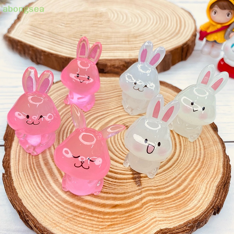 Set 2 Mô Hình Thỏ Mini Bằng Nhựa Phát Quang Trang Trí Sân Vườn