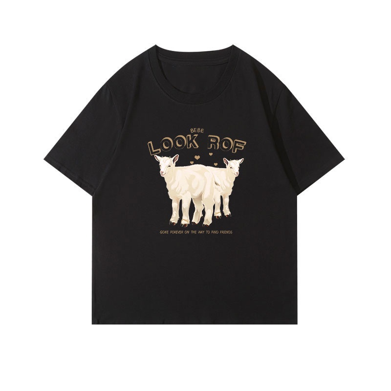 Áo Thun 100% Cotton Tay Ngắn Cổ Tròn In Họa Tiết Phong Cách Hàn Quốc Cho Nữ