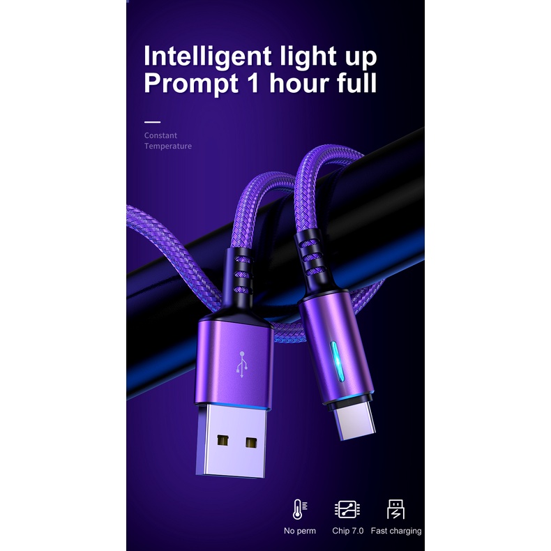 Cáp Sạc Nhanh 3A USB Type C 5A Có Đèn LED Báo Hiệu Cho iPhone Huawei Realme
