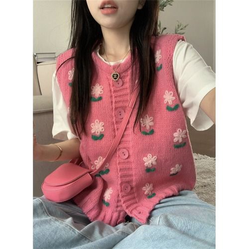 Áo Khoác Cardigan Dệt Kim Màu Hồng Dễ Thương Cho Nữ