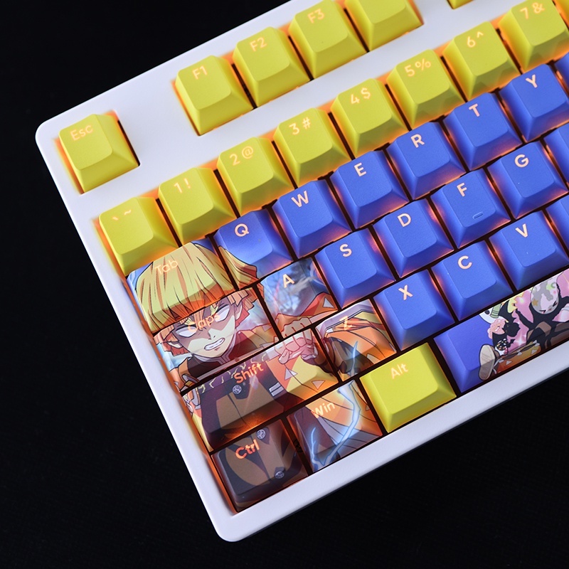 Agatsuma Zenitsu Keycaps Cherry Profile Demon Slayer Anime PBT DYE Sub Cơ Keycap