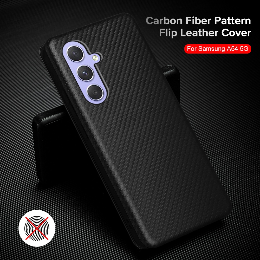 Ốp Điện Thoại Da Sợi Carbon Dạng Ví Có Vòng Đỡ + Dây Đeo Cho Samsung Galaxy M54 5G 6.7 "Samung M 54 5G