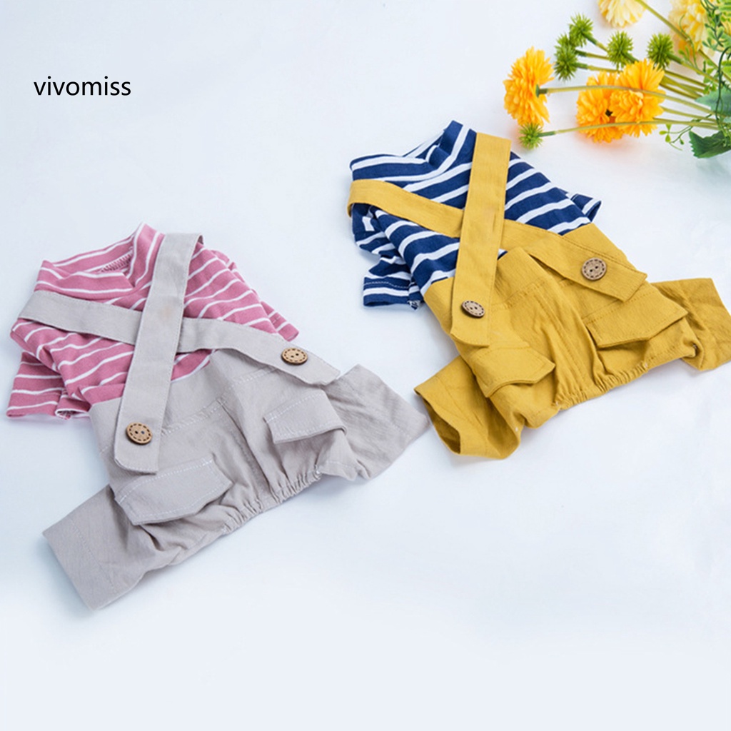 Quần Yếm Giữ Ấm Bằng Vải Cotton Họa Tiết Kẻ Sọc Dễ Thương Dành Cho Cún Cưng