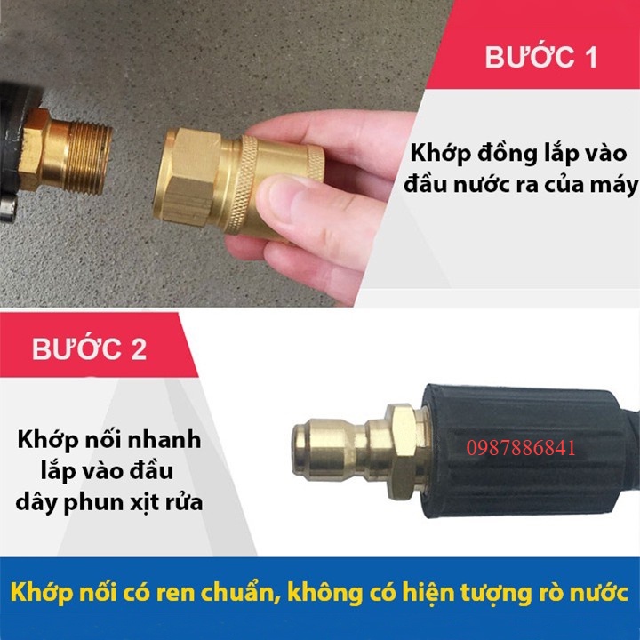 Bộ đầu ra nối nhanh cho máy rửa xe áp lực cao, rửa xe gia đình  ren 22 mm