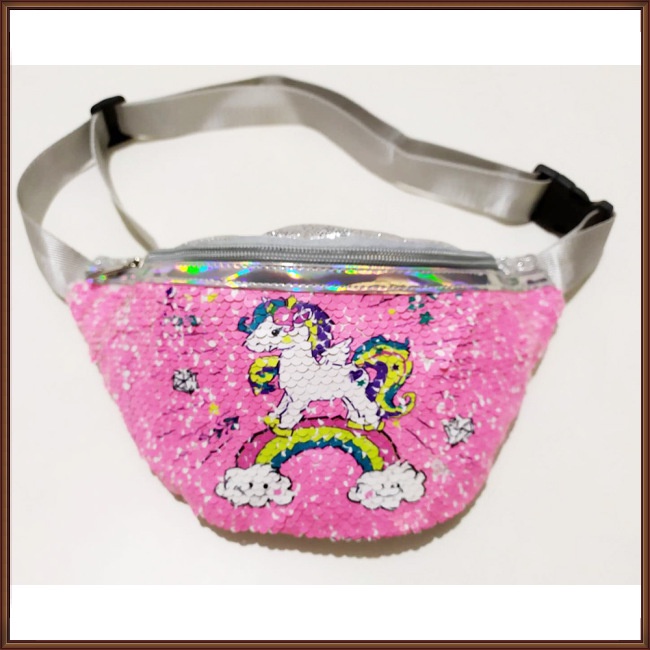 Túi Đeo Hông Bằng Da Pu Hình Kỳ Lân Đính Kim Sa Thời Trang Dành Cho Trẻ Nhỏ