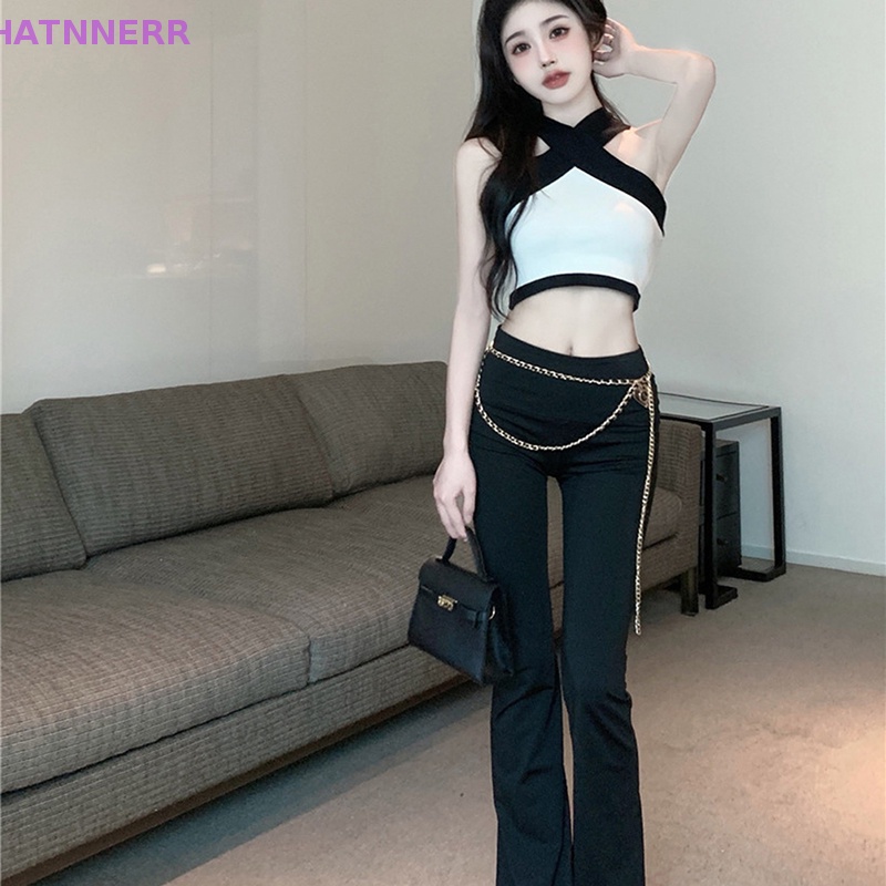 Áo Hai Dây Dệt Kim Phối Màu Tương Phản Thời Trang Mùa Hè Quyến Rũ Cho Nữ FHS