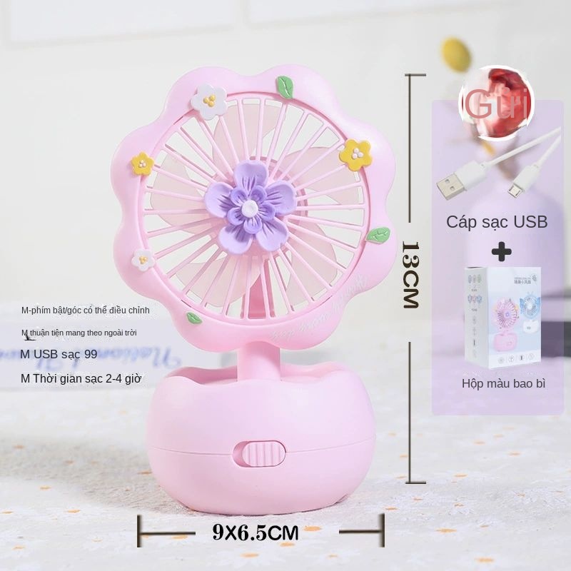 Quạt Sạc usb Mini Cầm Tay Để Bàn Hình Hoa Cho Bé Gái