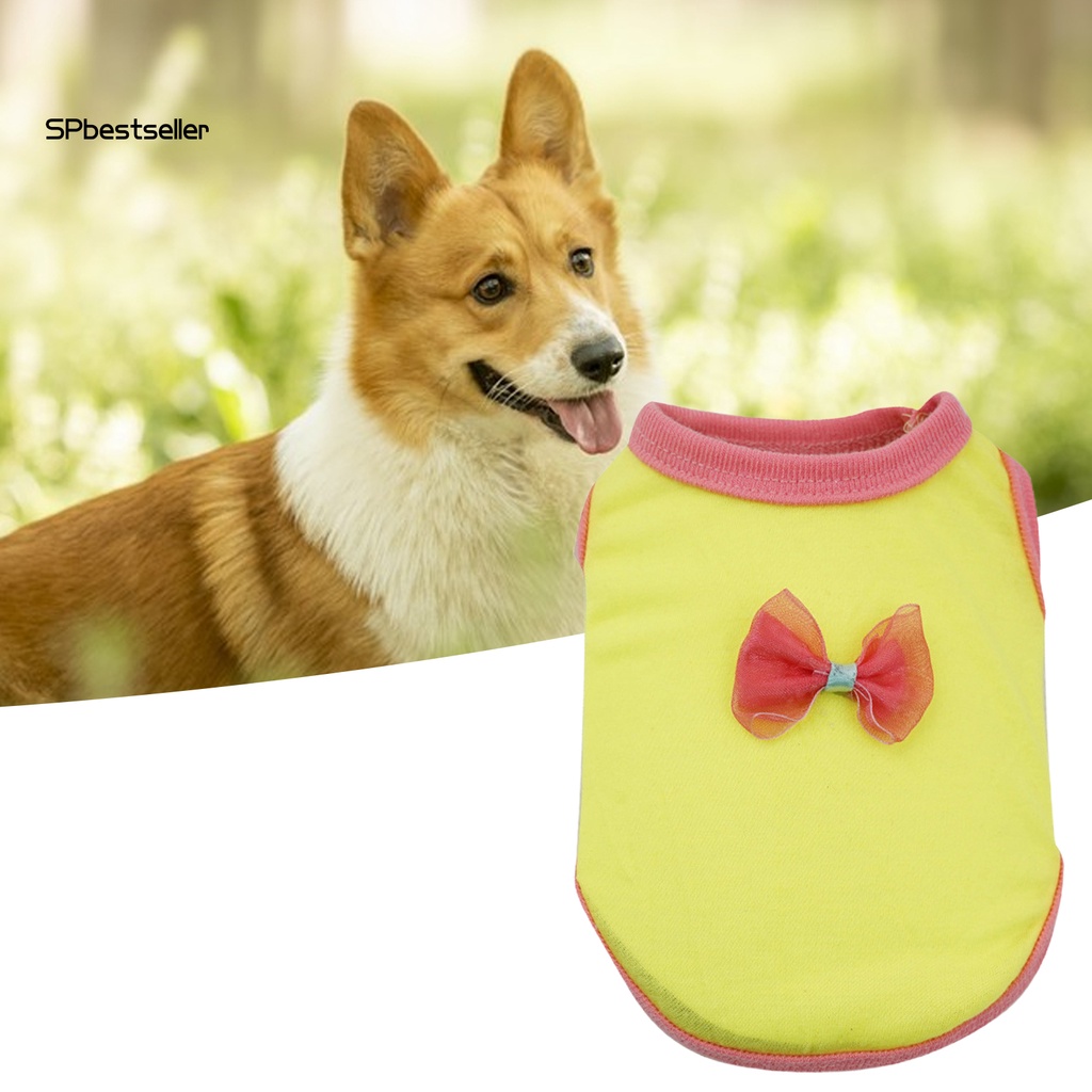 Áo Thun Cotton Mỏng Cổ Tròn Thắt Nơ In Hoa Màu Sắc Tương Phản Cho Thú Cưng