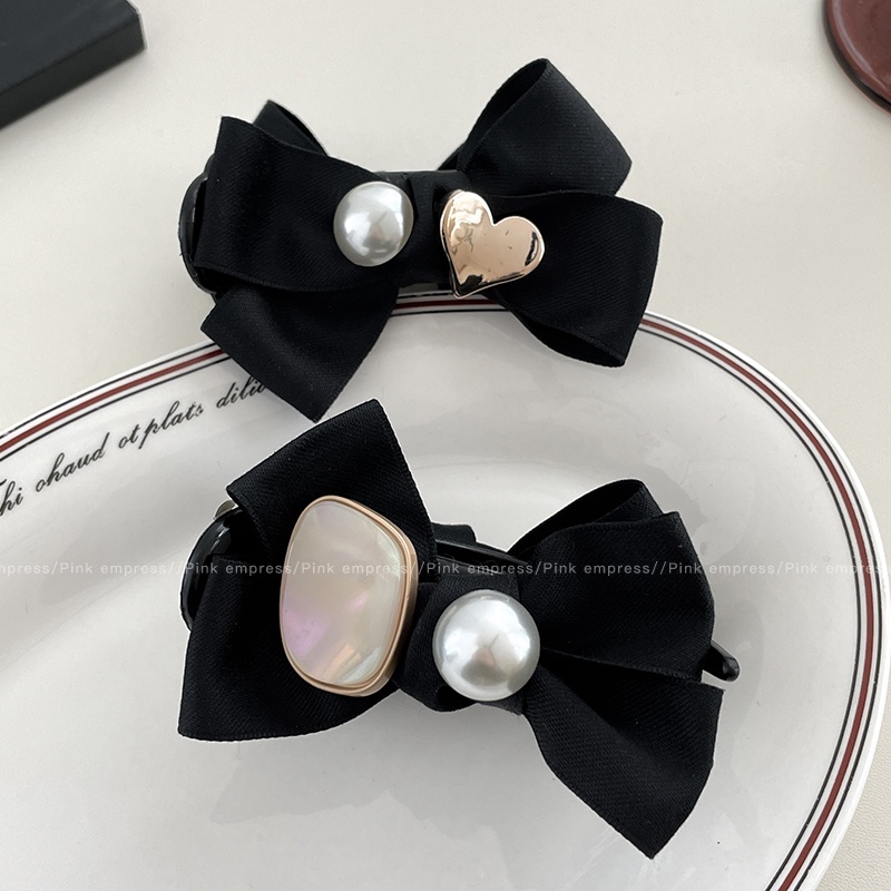 Kẹp Tóc Đuôi Ngựa Hình Nơ Trái Tim Đính Ngọc Trai Thời Trang Mù