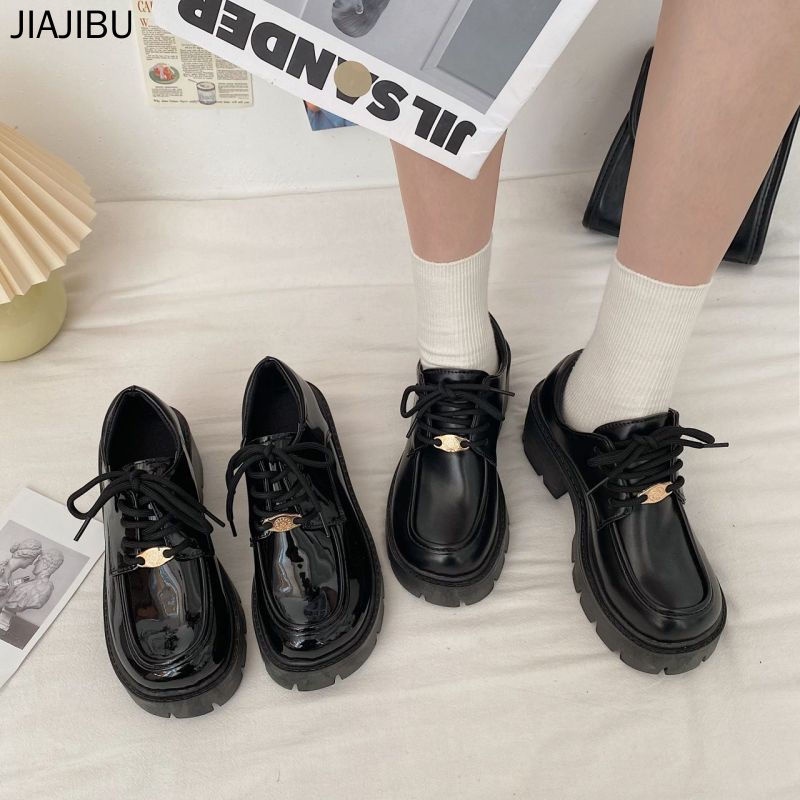 Korean Fashion Platform Leather Shoes 35-42 thước Nhật Bản JK đồng phục giày Lolita Giày nữ size lớn chất lượng cao giày Mary Jane giày buộc dây oxford Giày cao gót màu đen đi học cho bé gái tuổi teen giày da đế muffin giày búp bê dễ thương giày cosplay