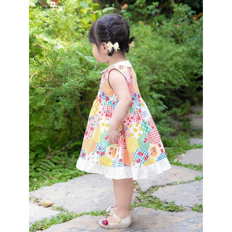 Váy Bé Gái CARROT Cổ Sen, Không Tay , Họa Tiết Hoạt Hình Kim Cương, Chất Liệu Thô Cotton Thấm Hút Mồ Hôi Tốt