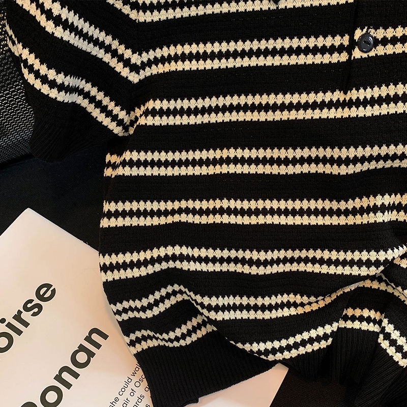 Áo Thun polo Ngắn Tay Họa Tiết Kẻ Sọc Màu Sắc Tương Phản Phong Cách Hàn Quốc Thời Trang Mùa Hè Cho Nữ