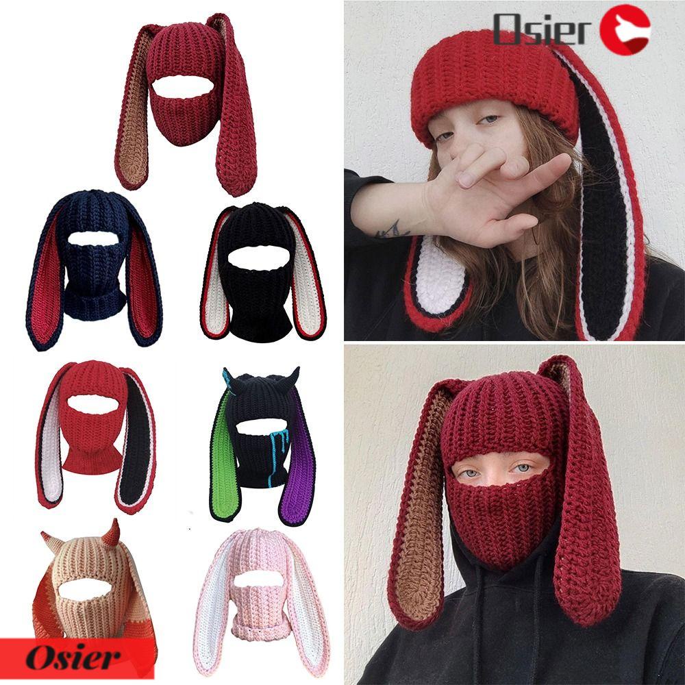 Osier1 Mũ beanie Trùm Tai Thỏ Dài Bảo Vệ Tai Chống Gió Trượt Tuyết