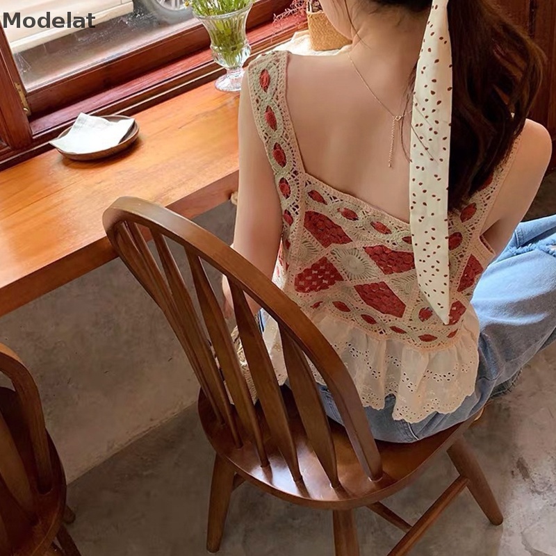 Áo Hai Dây Mùa Hè MFC Thêu Họa Tiết Rỗng Ghép Nối Cổ Điển Cho Nữ WTD