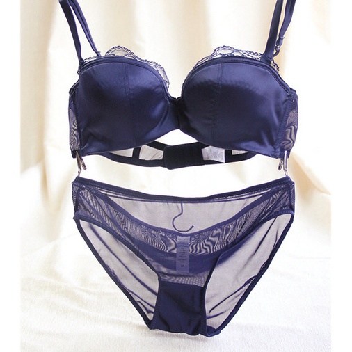 Bộ Áo Ngực 1 / 2 Nửa Cúp Vải Satin Phối Ren Cổ Chữ V Khoét Sâu Gợi Cảm W268