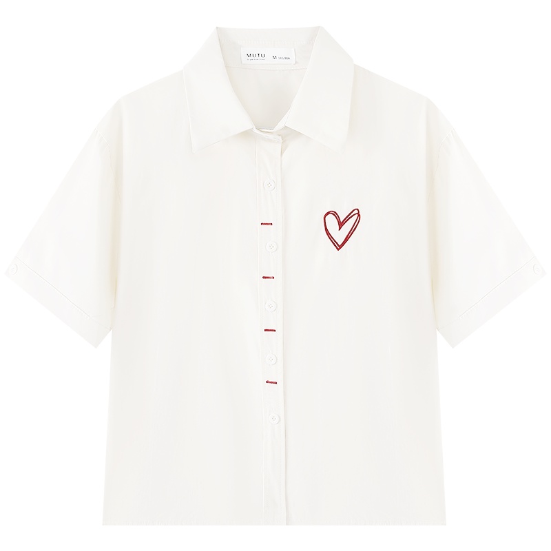 Nhỏ Phong Cách Preppy Thêu Trái Tim Top Nữ 2023 Thiết Kế Mùa Hè Niche Áo Sơ Mi Nửa Tay