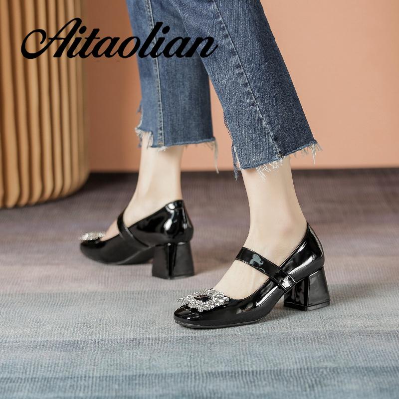 Giày Cao Gót 5cm / 2.5cm Da Bóng Mũi Vuông Thời Trang Cho Nữ