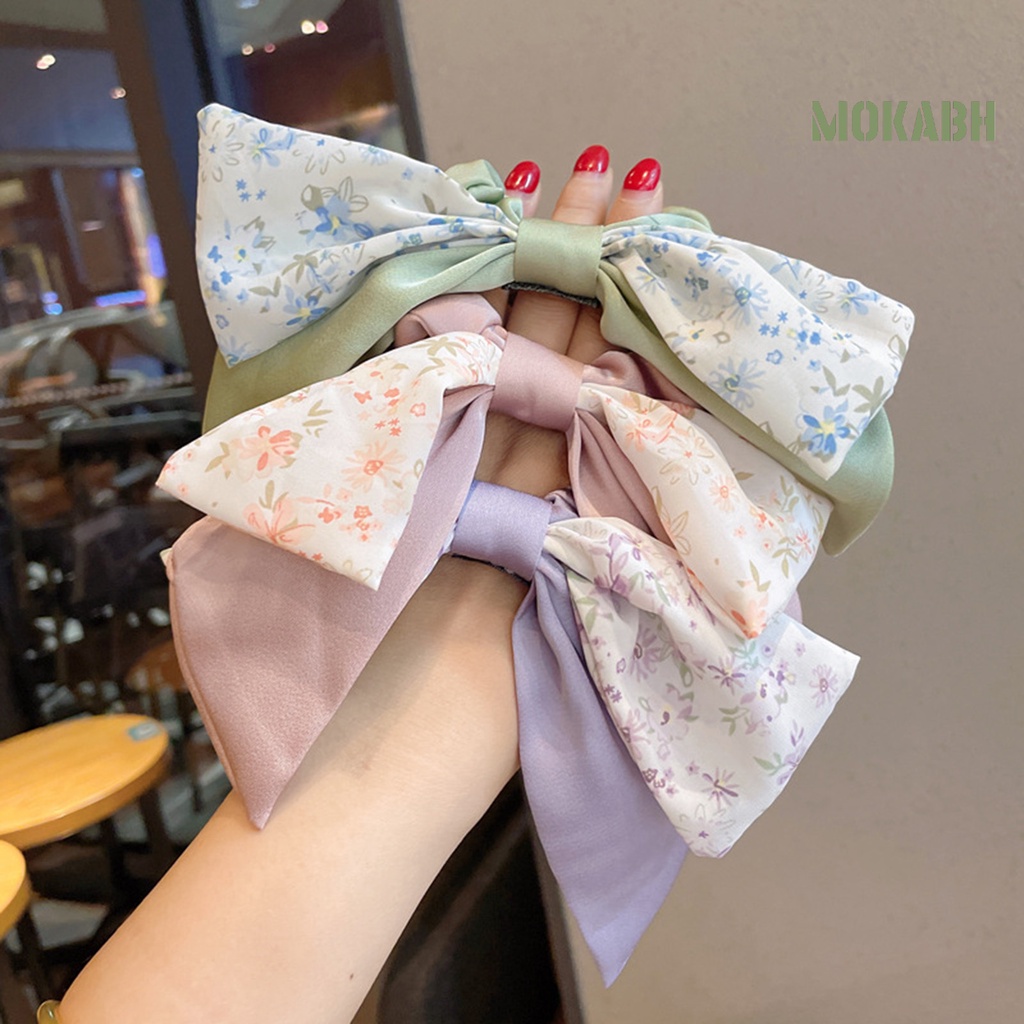 Dây Cột Tóc Ruy Băng Thắt Nơ Họa Tiết Hoa Thời Trang Co Giãn Dành Cho Nữ