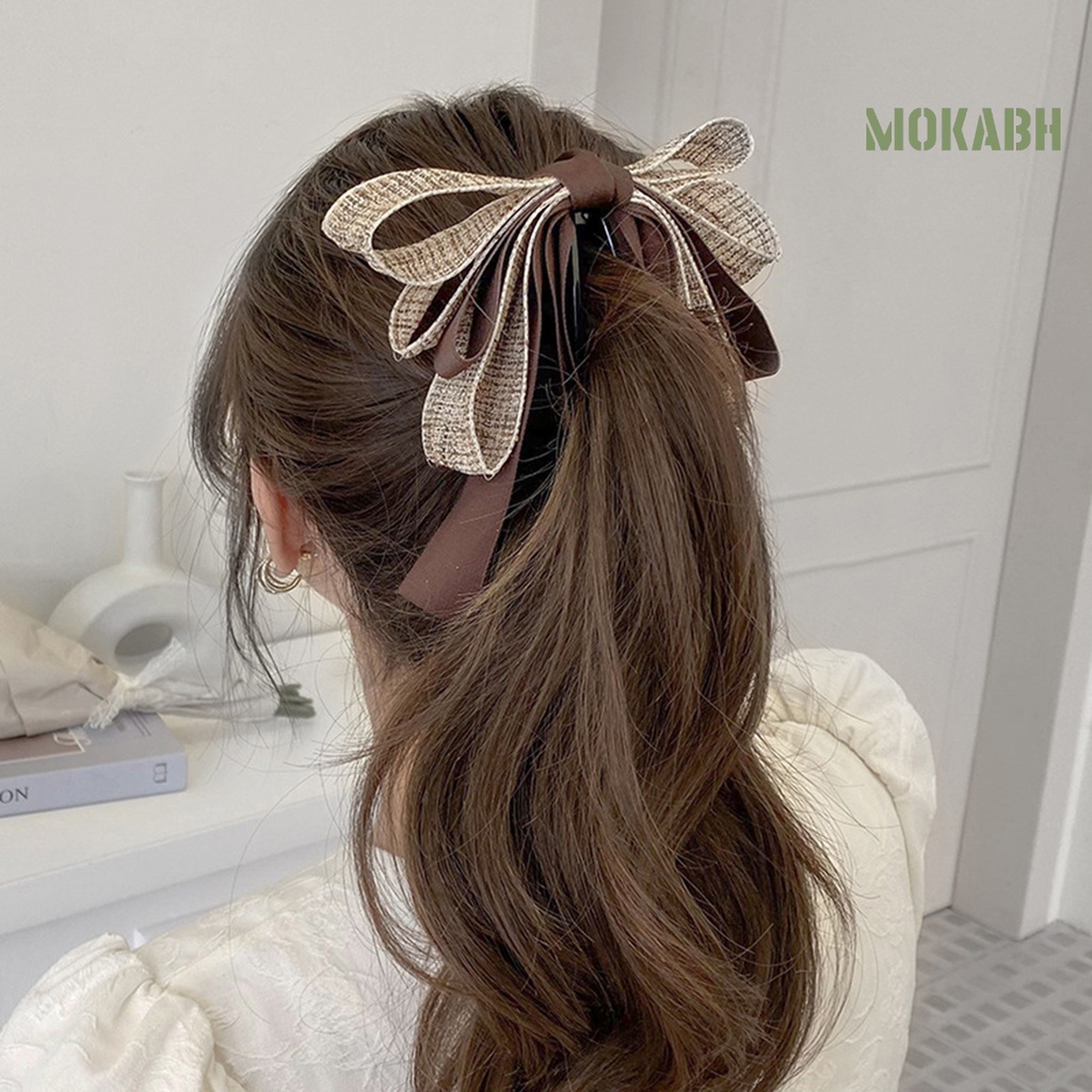 [Mok Abh] Kẹp Tóc Dạng Nơ Lớn Tinh Tế Không Dễ Rớt Thủ Công Tinh Tế Cho Nữ