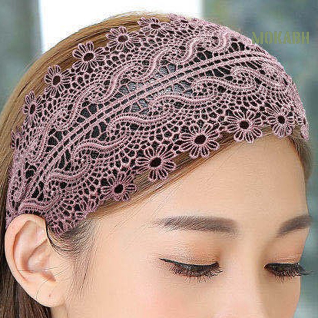 Băng Đô Cài Tóc Chống Trượt Phối Ren Thêu Họa Tiết Phong Cách Cổ Điển Thời Trang Cho Nữ