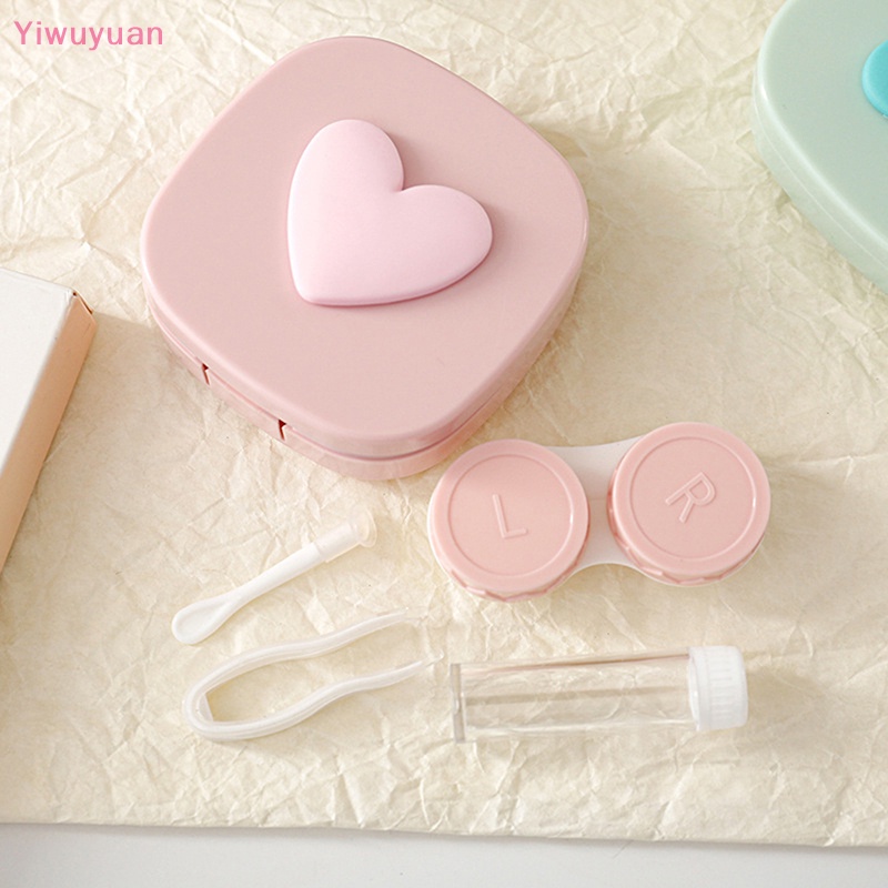< Yiwuyuan > Hộp Đựng Kính Áp Tròng Màu Macaron Hình Vuông Trái Tim Có Gương Nhỏ Gọn Dễ Mang Theo Khi Đi Du Lịch Mới