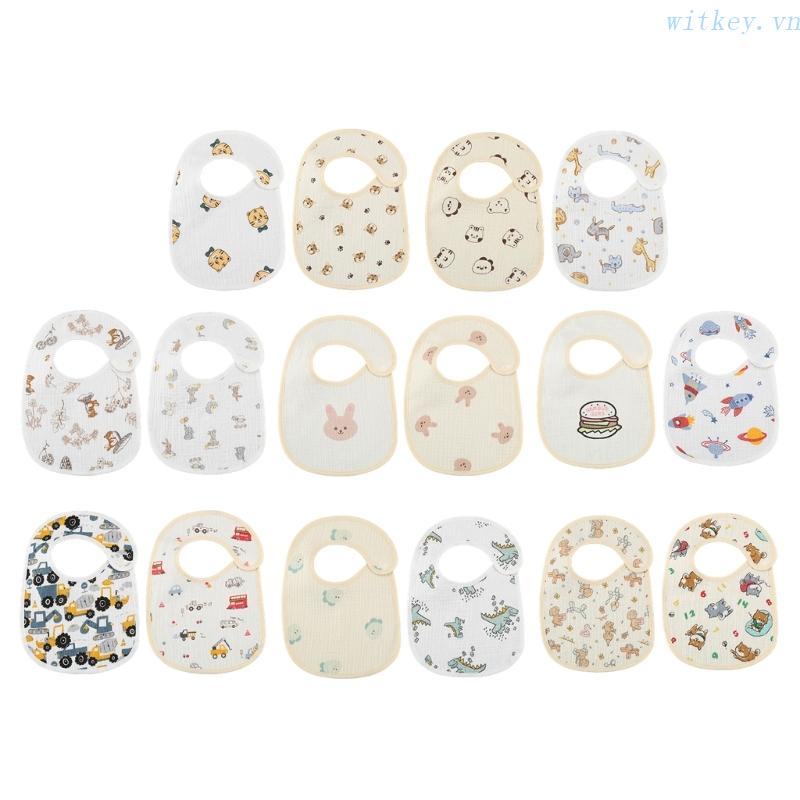 Set 2 Yếm Ăn Cotton Thấm Hút In Họa Tiết Hoạt Hình Dễ Thương Cho Bé Sơ Sinh